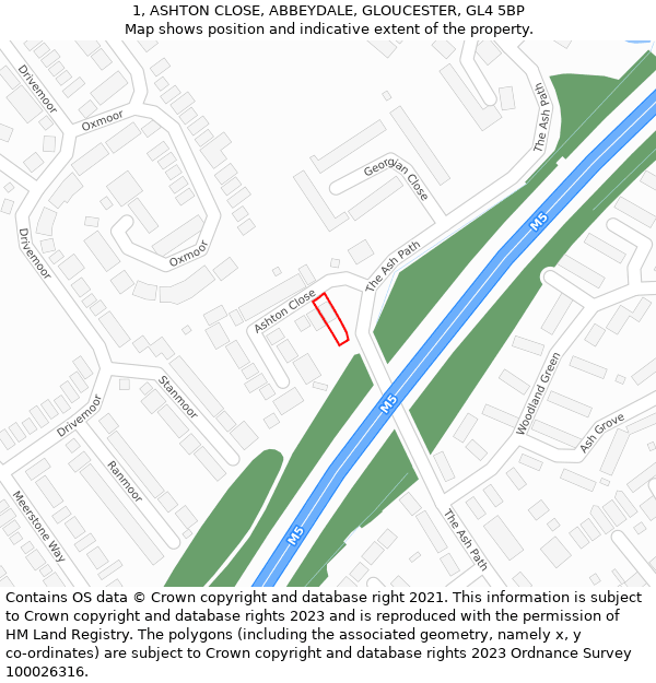 1, ASHTON CLOSE, ABBEYDALE, GLOUCESTER, GL4 5BP: Location map and indicative extent of plot