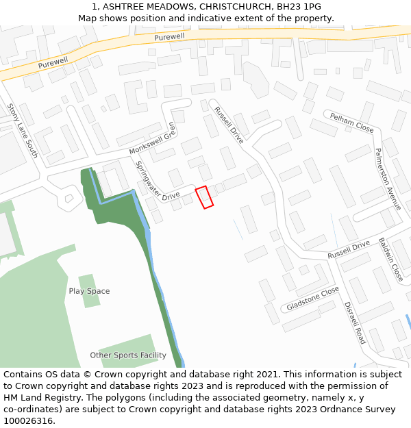 1, ASHTREE MEADOWS, CHRISTCHURCH, BH23 1PG: Location map and indicative extent of plot