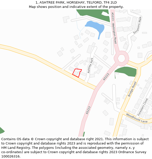 1, ASHTREE PARK, HORSEHAY, TELFORD, TF4 2LD: Location map and indicative extent of plot