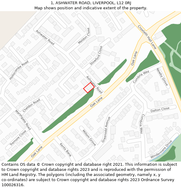 1, ASHWATER ROAD, LIVERPOOL, L12 0RJ: Location map and indicative extent of plot