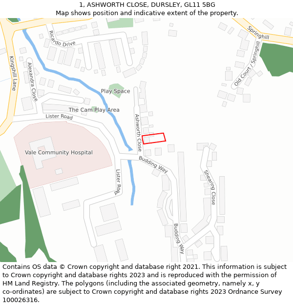 1, ASHWORTH CLOSE, DURSLEY, GL11 5BG: Location map and indicative extent of plot