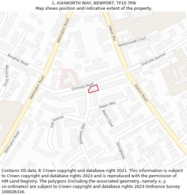 1, ASHWORTH WAY, NEWPORT, TF10 7RN: Location map and indicative extent of plot