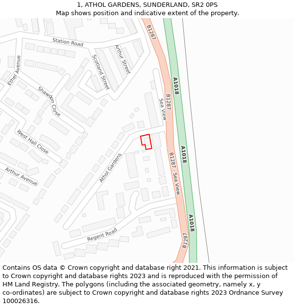 1, ATHOL GARDENS, SUNDERLAND, SR2 0PS: Location map and indicative extent of plot