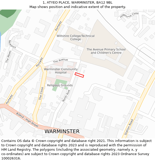 1, ATYEO PLACE, WARMINSTER, BA12 9BL: Location map and indicative extent of plot