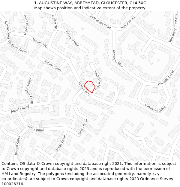 1, AUGUSTINE WAY, ABBEYMEAD, GLOUCESTER, GL4 5XG: Location map and indicative extent of plot