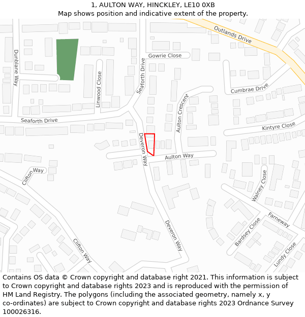 1, AULTON WAY, HINCKLEY, LE10 0XB: Location map and indicative extent of plot