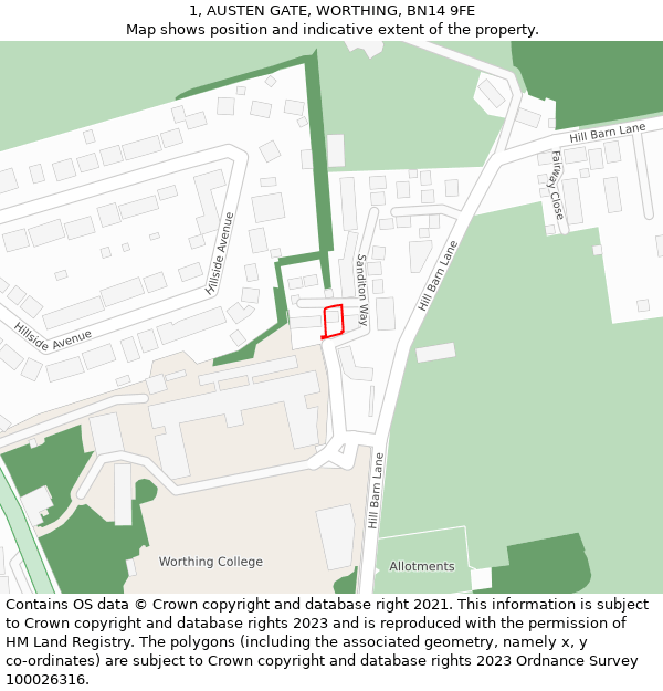 1, AUSTEN GATE, WORTHING, BN14 9FE: Location map and indicative extent of plot