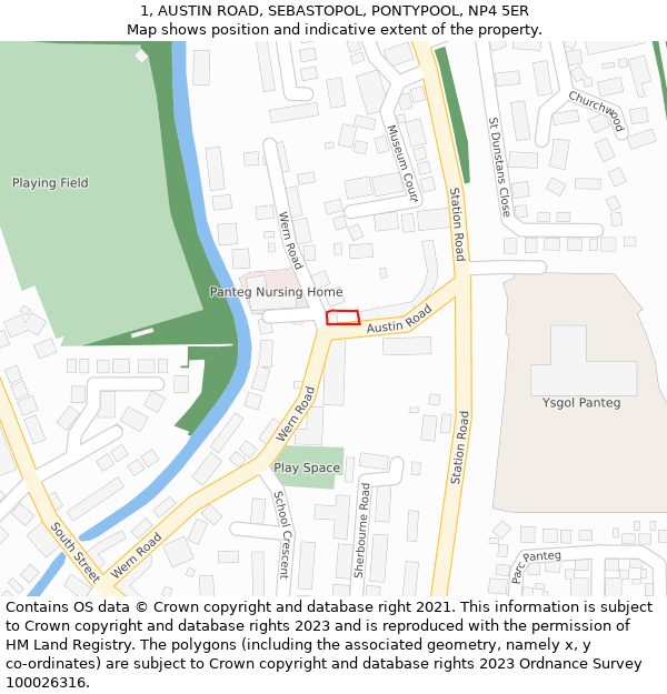1, AUSTIN ROAD, SEBASTOPOL, PONTYPOOL, NP4 5ER: Location map and indicative extent of plot