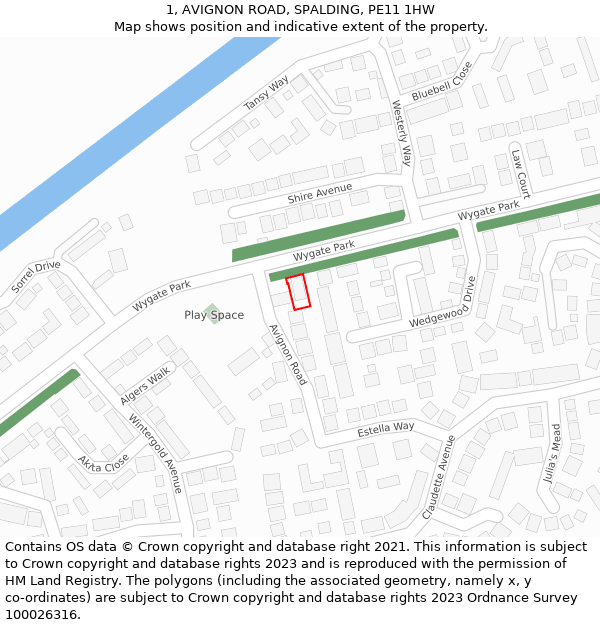 1, AVIGNON ROAD, SPALDING, PE11 1HW: Location map and indicative extent of plot