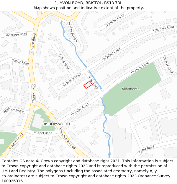 1, AVON ROAD, BRISTOL, BS13 7RL: Location map and indicative extent of plot