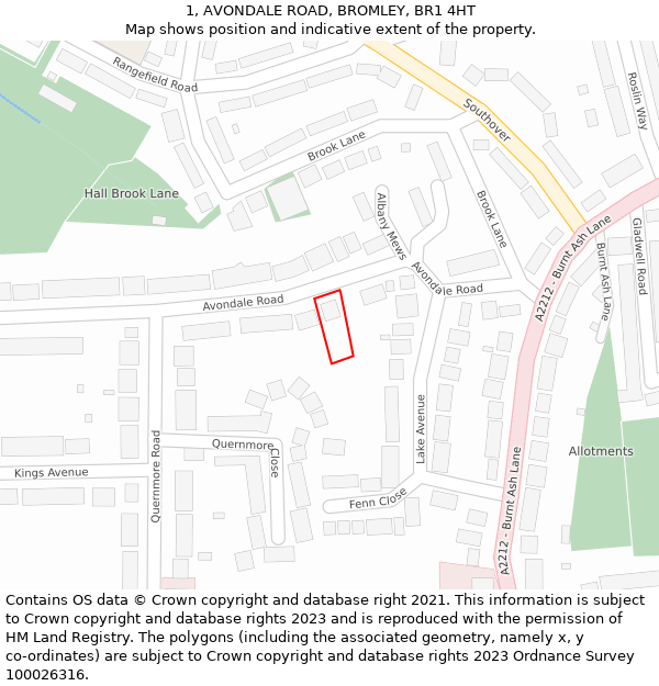 1, AVONDALE ROAD, BROMLEY, BR1 4HT: Location map and indicative extent of plot