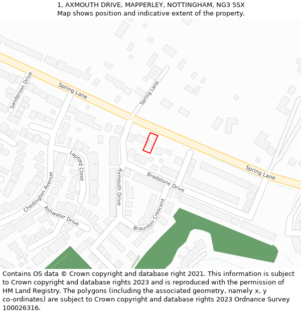 1, AXMOUTH DRIVE, MAPPERLEY, NOTTINGHAM, NG3 5SX: Location map and indicative extent of plot