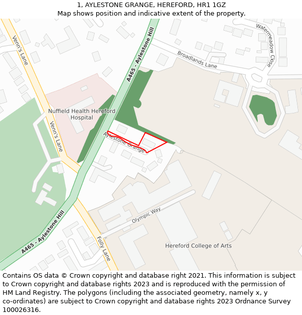 1, AYLESTONE GRANGE, HEREFORD, HR1 1GZ: Location map and indicative extent of plot