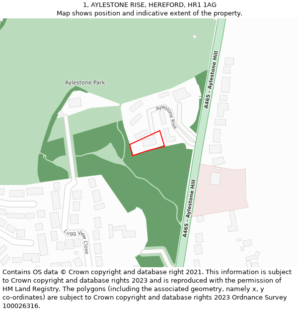 1, AYLESTONE RISE, HEREFORD, HR1 1AG: Location map and indicative extent of plot