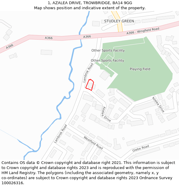 1, AZALEA DRIVE, TROWBRIDGE, BA14 9GG: Location map and indicative extent of plot