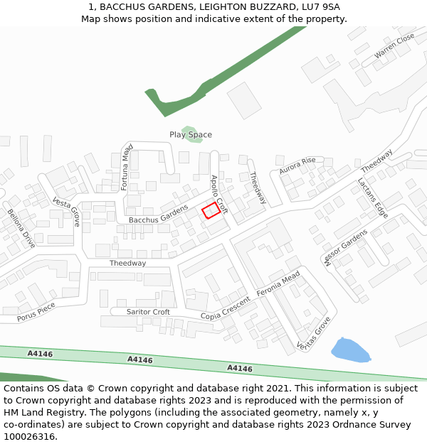 1, BACCHUS GARDENS, LEIGHTON BUZZARD, LU7 9SA: Location map and indicative extent of plot