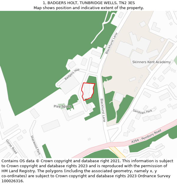 1, BADGERS HOLT, TUNBRIDGE WELLS, TN2 3ES: Location map and indicative extent of plot