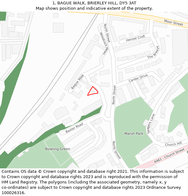 1, BAGUE WALK, BRIERLEY HILL, DY5 3AT: Location map and indicative extent of plot
