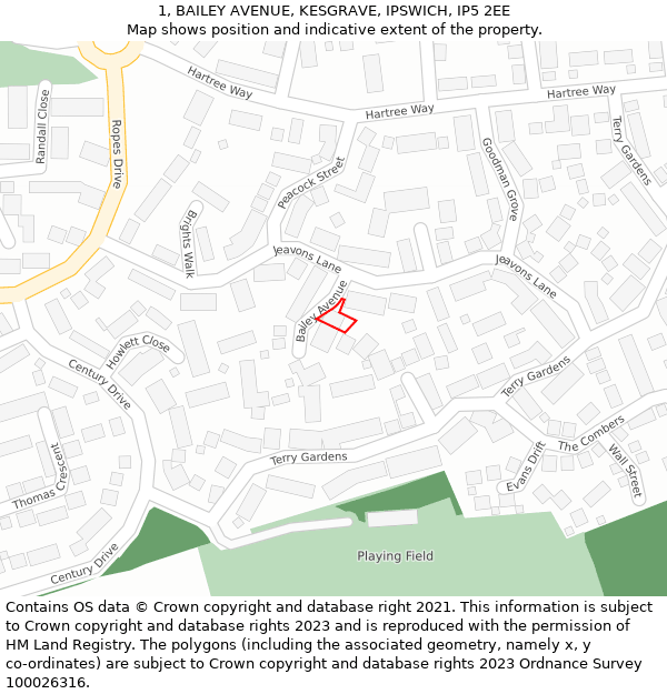 1, BAILEY AVENUE, KESGRAVE, IPSWICH, IP5 2EE: Location map and indicative extent of plot