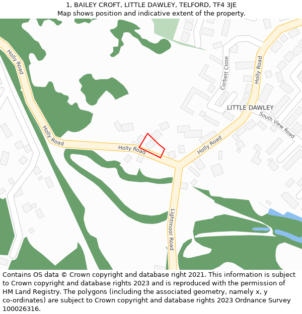 1, BAILEY CROFT, LITTLE DAWLEY, TELFORD, TF4 3JE: Location map and indicative extent of plot