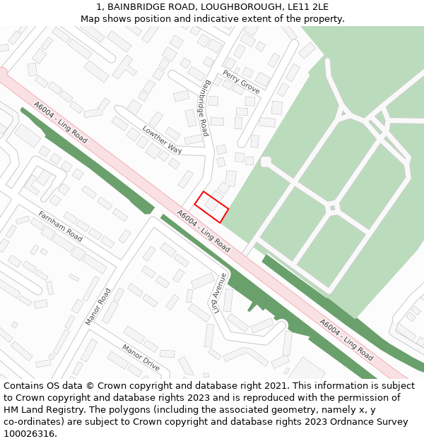 1, BAINBRIDGE ROAD, LOUGHBOROUGH, LE11 2LE: Location map and indicative extent of plot
