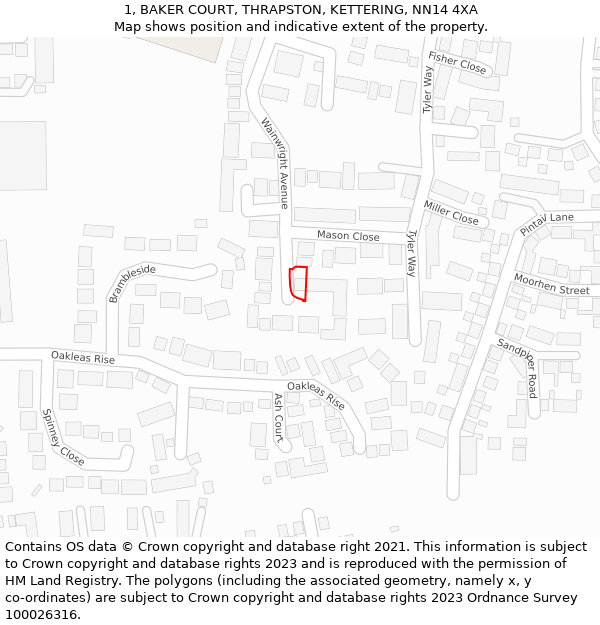 1, BAKER COURT, THRAPSTON, KETTERING, NN14 4XA: Location map and indicative extent of plot