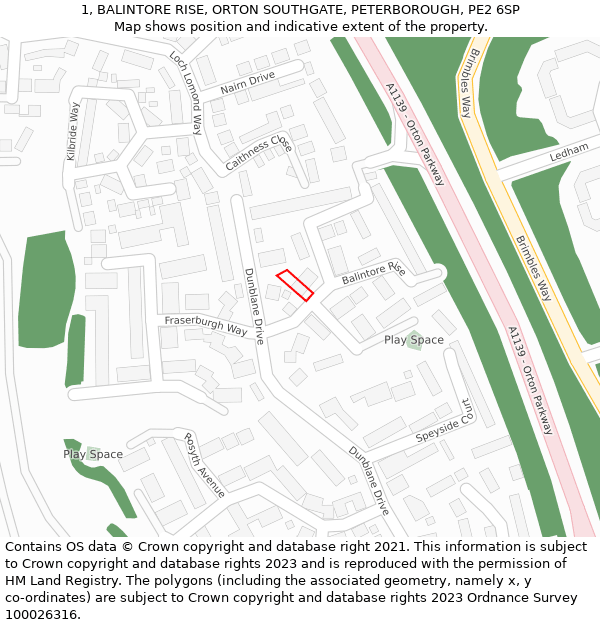 1, BALINTORE RISE, ORTON SOUTHGATE, PETERBOROUGH, PE2 6SP: Location map and indicative extent of plot