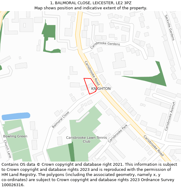 1, BALMORAL CLOSE, LEICESTER, LE2 3PZ: Location map and indicative extent of plot