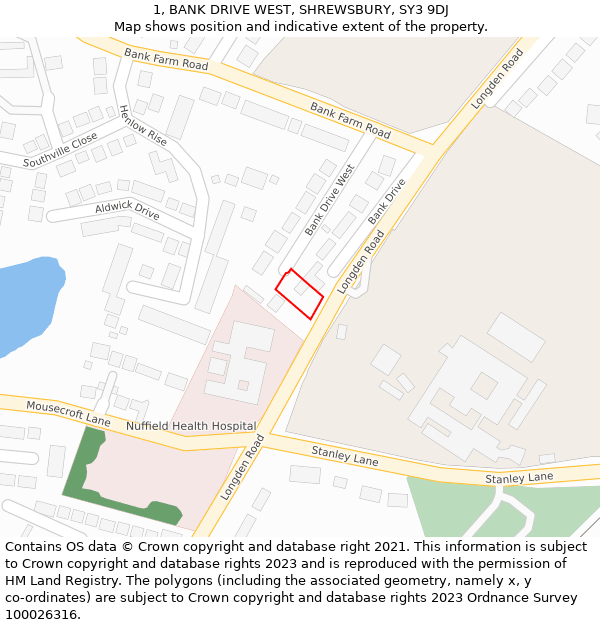 1, BANK DRIVE WEST, SHREWSBURY, SY3 9DJ: Location map and indicative extent of plot