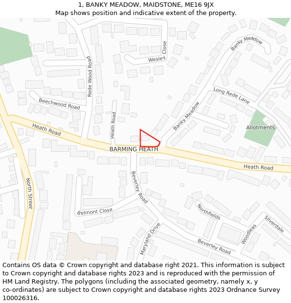 1, BANKY MEADOW, MAIDSTONE, ME16 9JX: Location map and indicative extent of plot