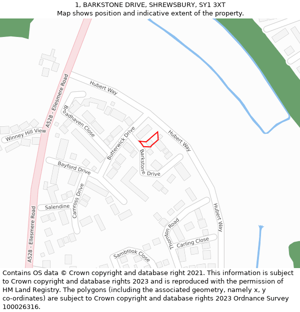 1, BARKSTONE DRIVE, SHREWSBURY, SY1 3XT: Location map and indicative extent of plot