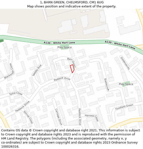 1, BARN GREEN, CHELMSFORD, CM1 6UG: Location map and indicative extent of plot