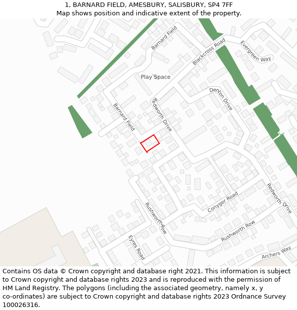 1, BARNARD FIELD, AMESBURY, SALISBURY, SP4 7FF: Location map and indicative extent of plot