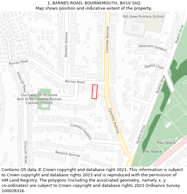 1, BARNES ROAD, BOURNEMOUTH, BH10 5AQ: Location map and indicative extent of plot
