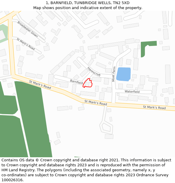 1, BARNFIELD, TUNBRIDGE WELLS, TN2 5XD: Location map and indicative extent of plot