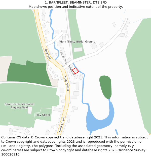 1, BARNFLEET, BEAMINSTER, DT8 3FD: Location map and indicative extent of plot