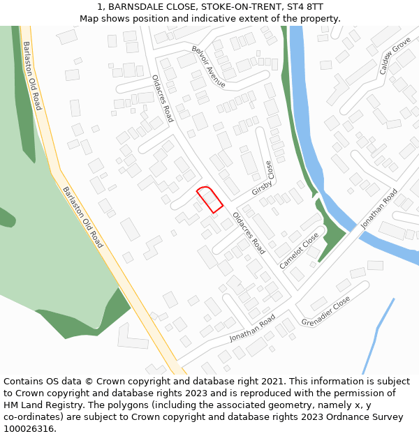 1, BARNSDALE CLOSE, STOKE-ON-TRENT, ST4 8TT: Location map and indicative extent of plot