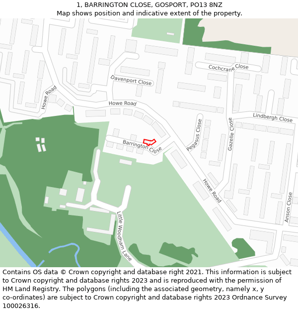 1, BARRINGTON CLOSE, GOSPORT, PO13 8NZ: Location map and indicative extent of plot