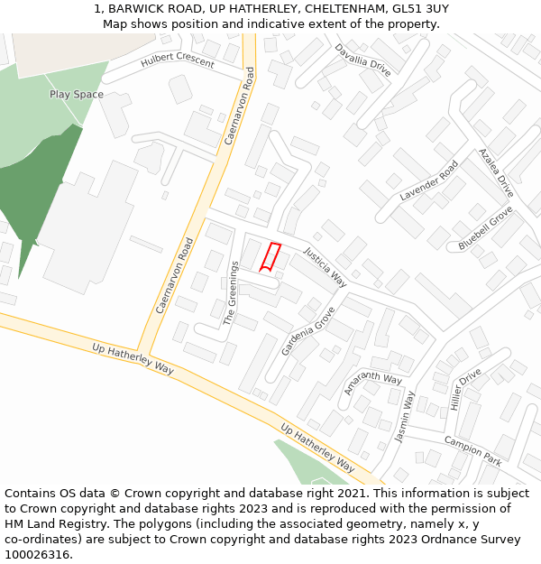 1, BARWICK ROAD, UP HATHERLEY, CHELTENHAM, GL51 3UY: Location map and indicative extent of plot