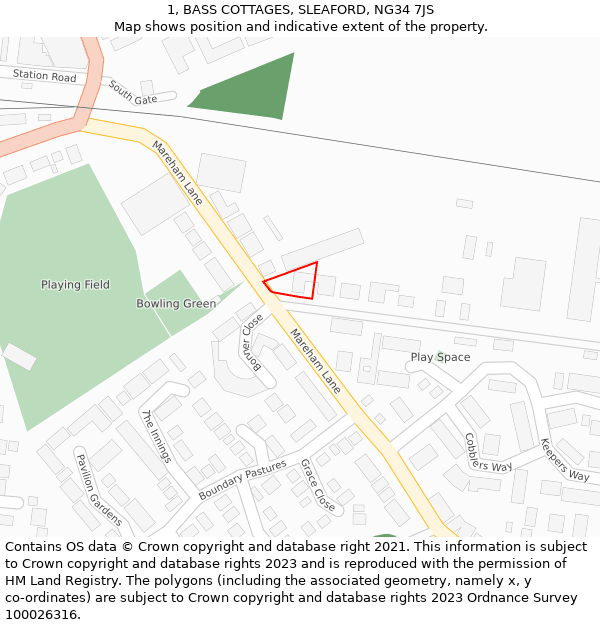 1, BASS COTTAGES, SLEAFORD, NG34 7JS: Location map and indicative extent of plot