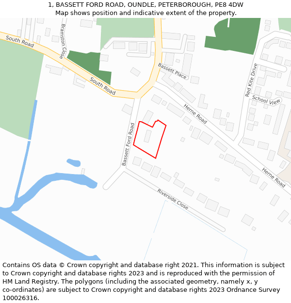 1, BASSETT FORD ROAD, OUNDLE, PETERBOROUGH, PE8 4DW: Location map and indicative extent of plot