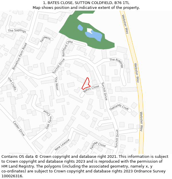 1, BATES CLOSE, SUTTON COLDFIELD, B76 1TL: Location map and indicative extent of plot
