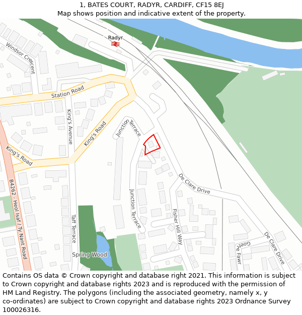 1, BATES COURT, RADYR, CARDIFF, CF15 8EJ: Location map and indicative extent of plot