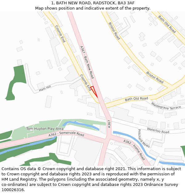 1, BATH NEW ROAD, RADSTOCK, BA3 3AF: Location map and indicative extent of plot