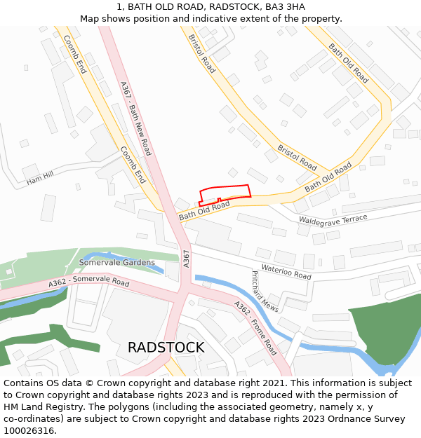 1, BATH OLD ROAD, RADSTOCK, BA3 3HA: Location map and indicative extent of plot