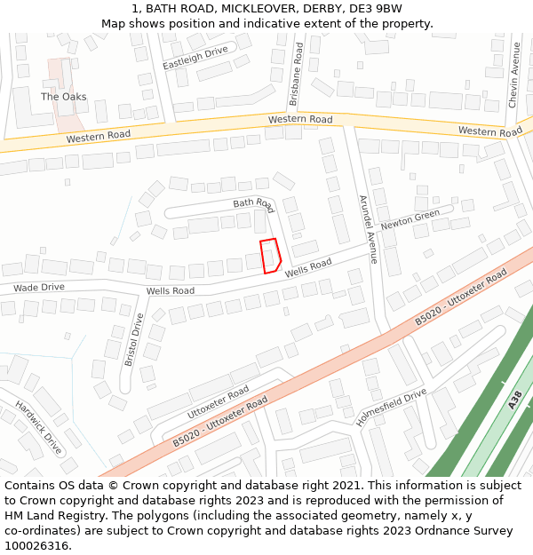 1, BATH ROAD, MICKLEOVER, DERBY, DE3 9BW: Location map and indicative extent of plot