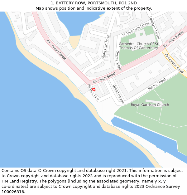 1, BATTERY ROW, PORTSMOUTH, PO1 2ND: Location map and indicative extent of plot