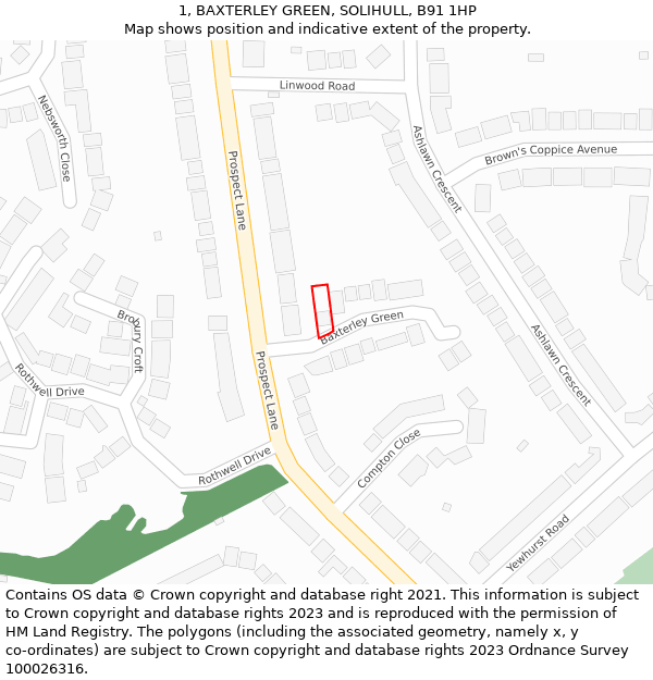 1, BAXTERLEY GREEN, SOLIHULL, B91 1HP: Location map and indicative extent of plot