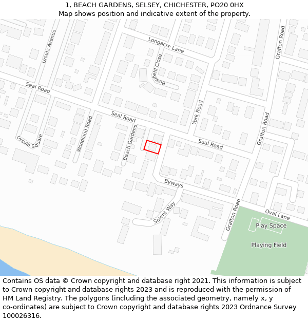 1, BEACH GARDENS, SELSEY, CHICHESTER, PO20 0HX: Location map and indicative extent of plot
