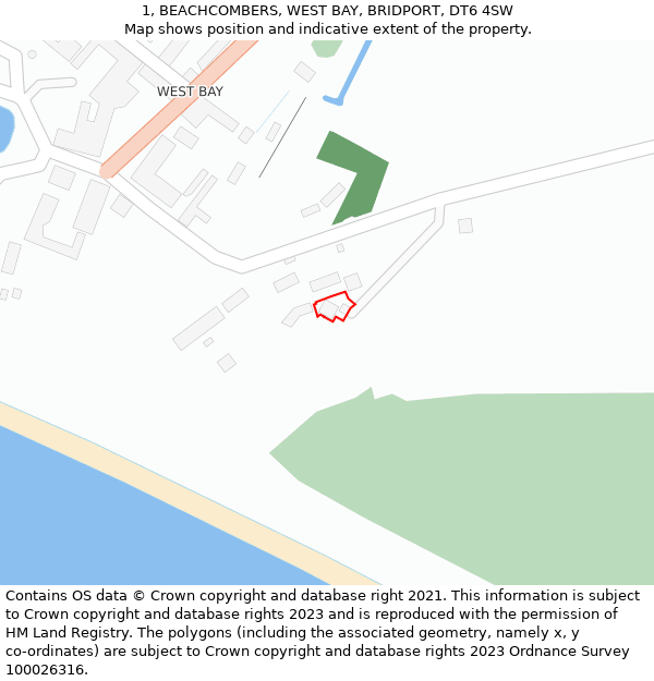 1, BEACHCOMBERS, WEST BAY, BRIDPORT, DT6 4SW: Location map and indicative extent of plot